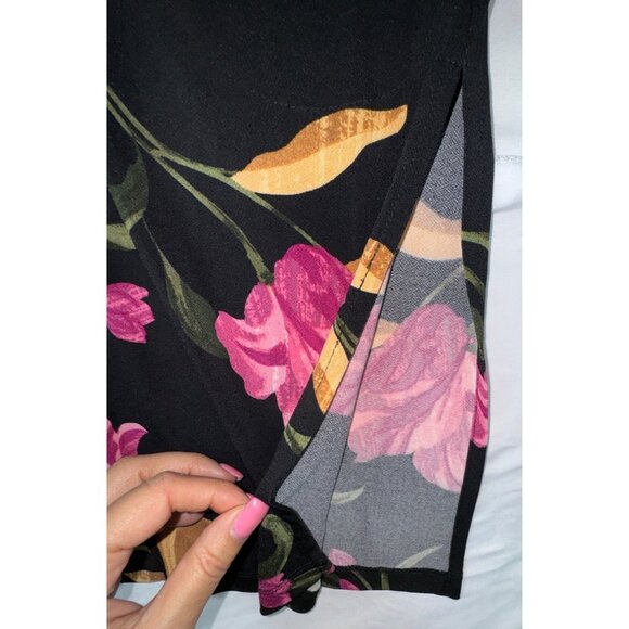 Susan Graver Floral Print Button Front Dress‎ Jacket Cardigan Black Stretch XS - Picture 7 of 7